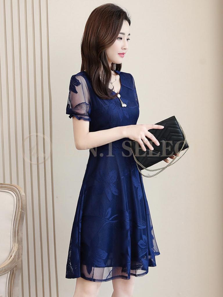 BN1 Select Floral Mini Above the Formal Plus Sizes Cute Above the Navy Short BN22 NVY M Dress, Wedding, Party, After-Party, Print, V-Neck,