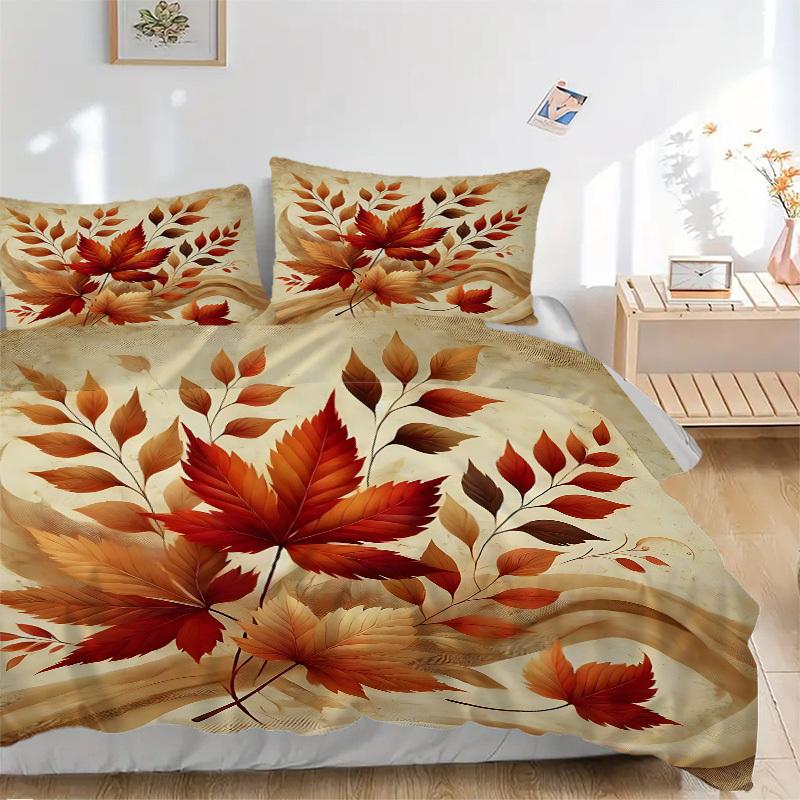 3pcs bedding set Autumn Leaves Includes 1 Comforter + 2 Pillowcases, Without Pillow Inserts, Soft Comfortable, Lightweight Breathable, Print