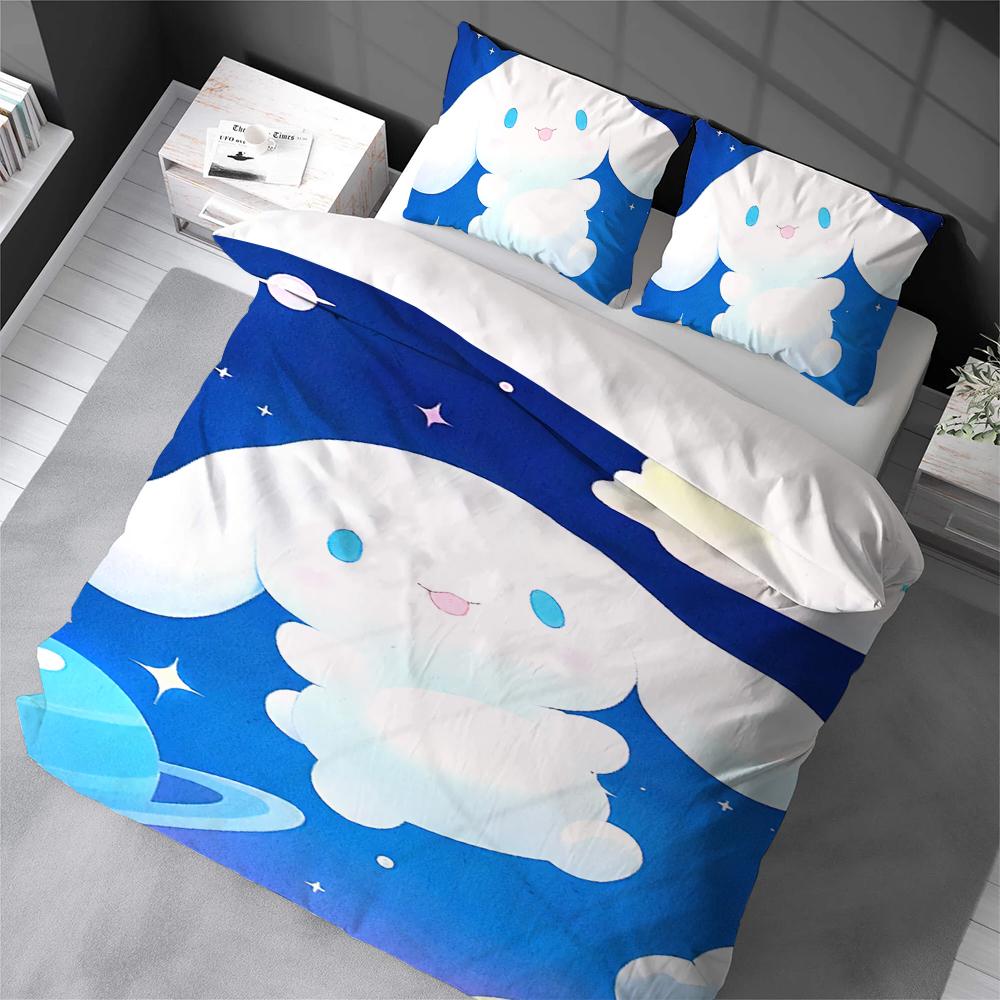 C-Cinnamoroll Kawaii Bettbezug-Set Heimstil Bettwäsche Weiche Baumwolle Wäsche Bett 3-teiliges Set Studentenschlafsaal Geschenk
