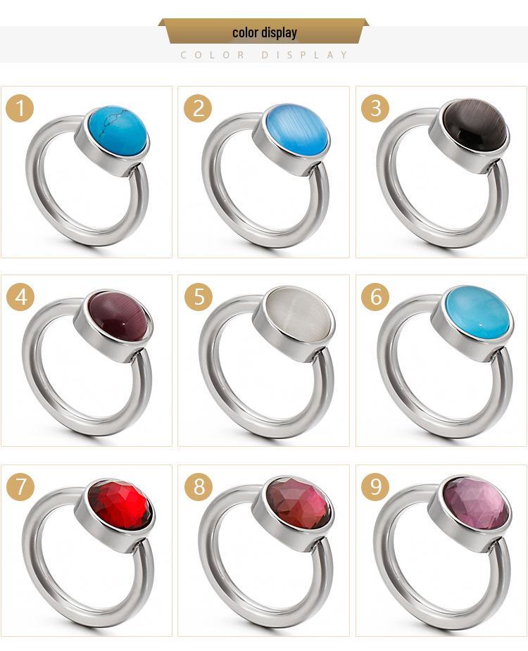 Korean Titanium Steel Crystal Multi-Color Cat's Eye Stone Ring