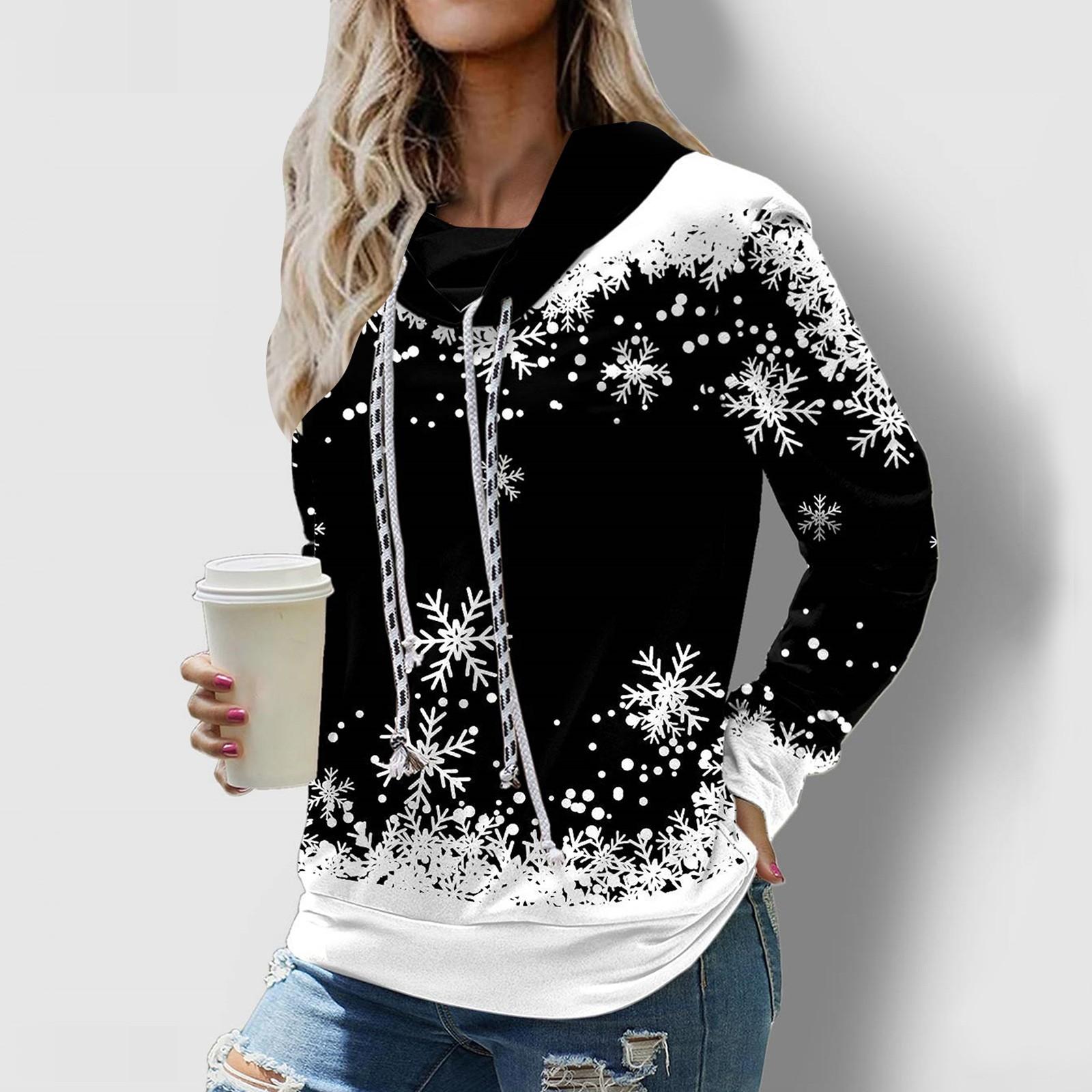

Womens Fashion Merry Christmas Draw String Up Casual Long Sleeve Sweatshirt Coat L чёрный