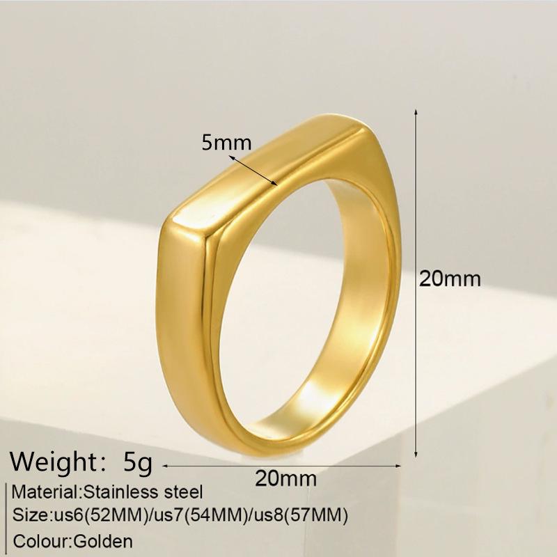 Minimalist Gold Japanese Korean Style Flat Square Titanium Steel Ring for Women
