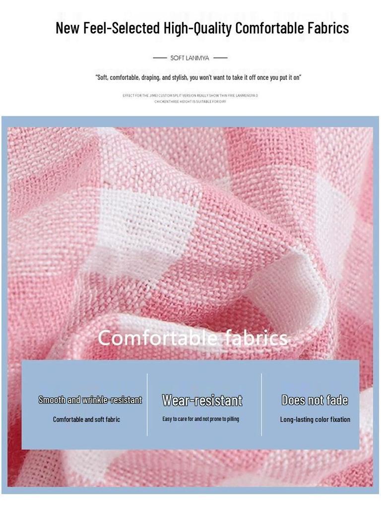 Women's Summer Pink Plaid Wide Leg High Waist Pants - Petite, Loose, and Casual Style