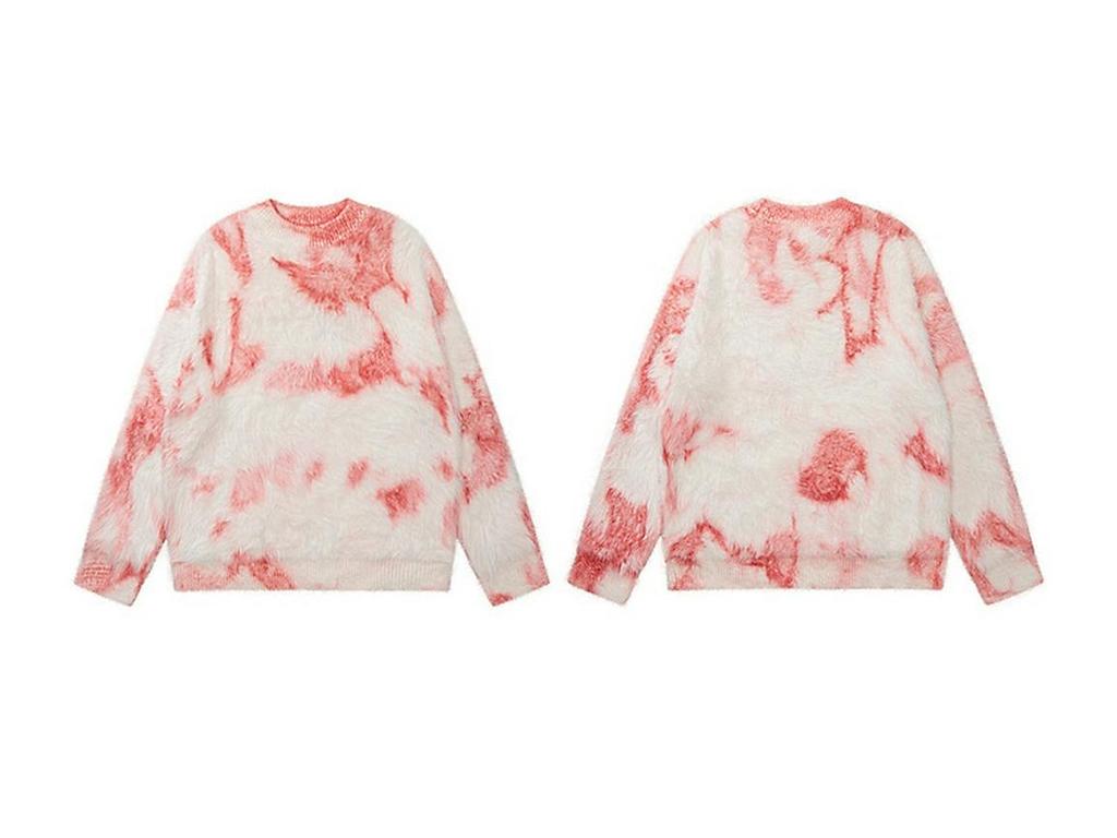High Street Trendy Tie-Dye Faux Mink Men’s Loose Winter Sweater - Soft, Fluffy, Long Sleeve, Round Neck