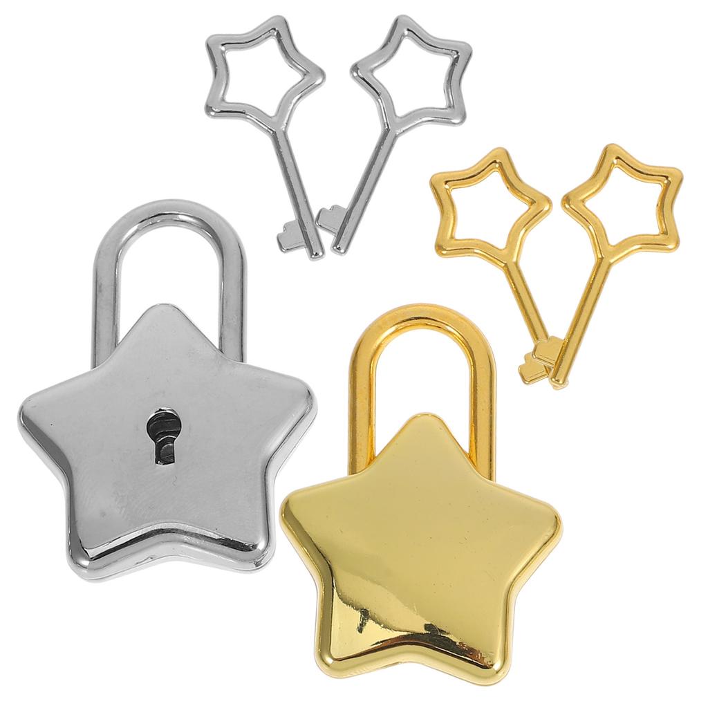 2Pcs Star Shaped Padlock Alloy Small Lock Easy Open Keys Travel Luggage Diary Book Piggy Bank Lock Security Lockers