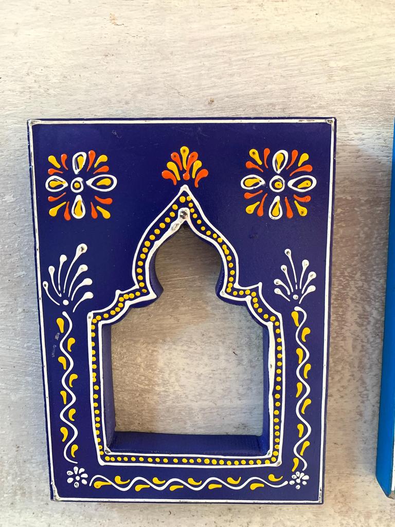 Hand-Carved Wooden Mehrab Wall Frame: Rajasthani Painted Jharokha (Set of 4)