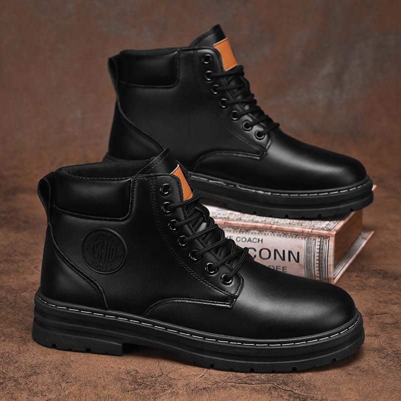 Autumn and winter 2004 men's high-top Martin boots black leather boots versatile casual trend big yellow boots large size