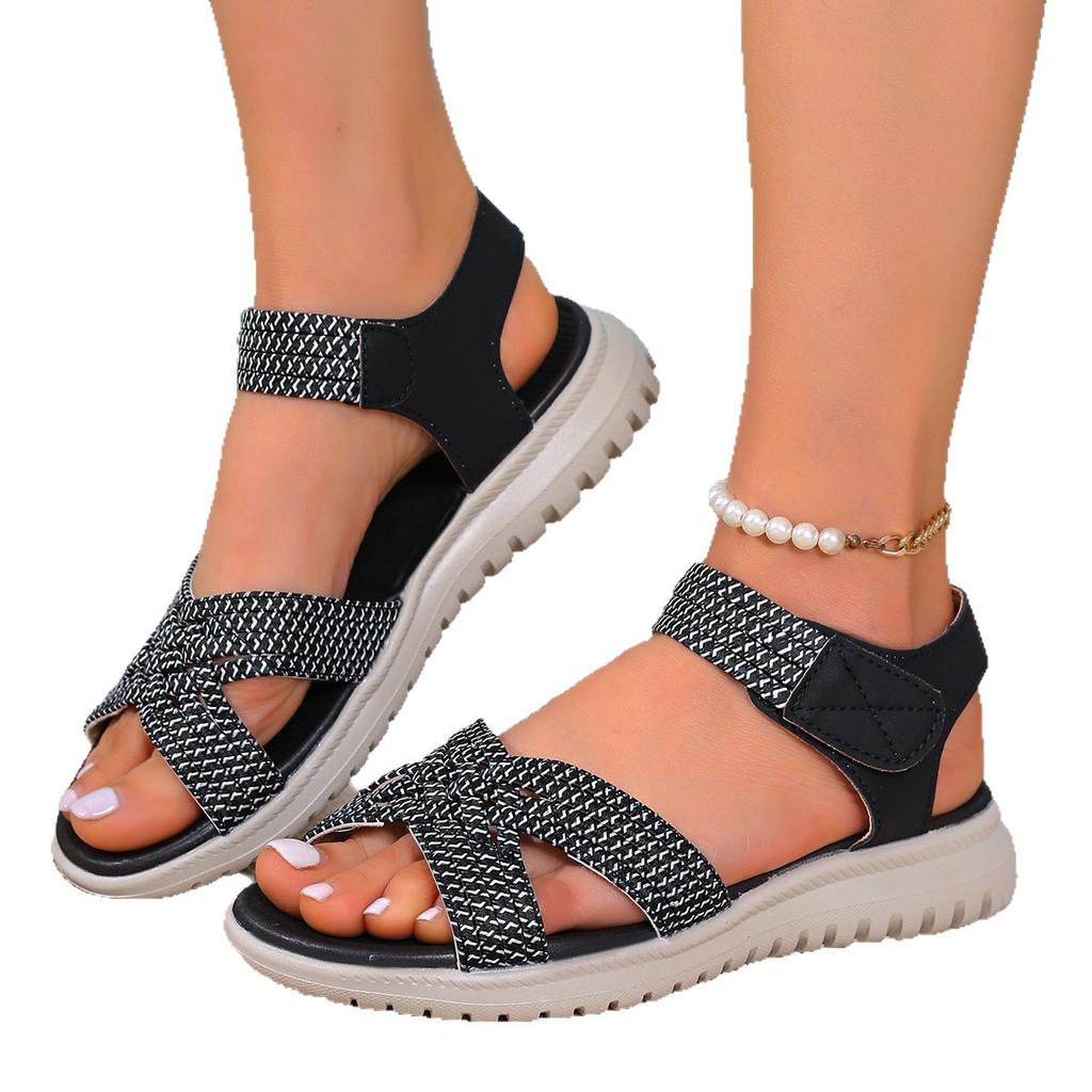 New Style Flip-flops with Thick Soles, Velcro Fastening, Soft Bottom, Casual Women's Large-sized Shoes