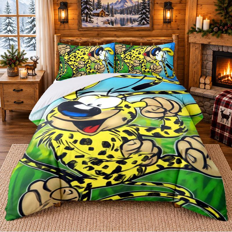 Pościel z Wzorem Marsupilami Zestaw 3-częściowy Prześcieradło i Poszewki na Poduszki do Sypialni