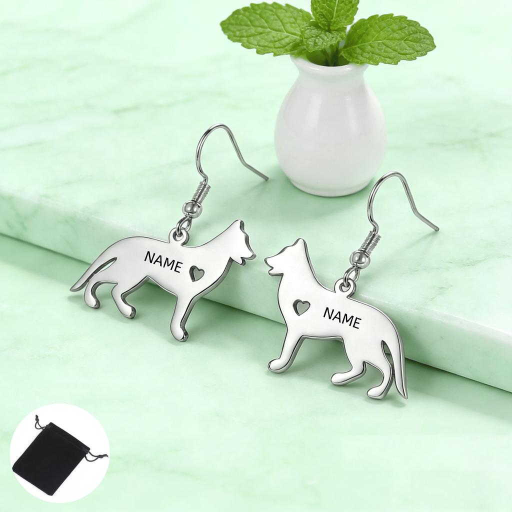 Customized Name Text Pet Love Wolf Dog Women's Earrings Stainless Steel Fashion Friends Family Pet Commemorative Accessories