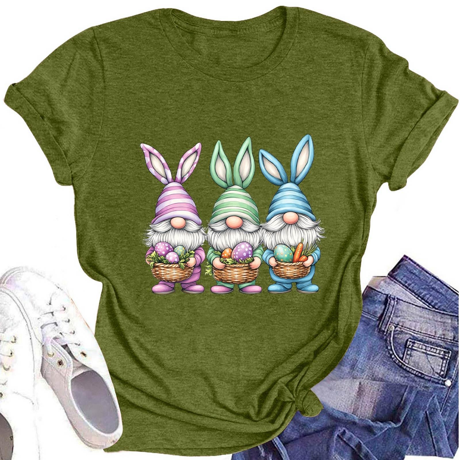 

Женская модная футболка с круглым вырезом и коротким рукавом, повседневный топ с пасхальным принтом L армия зеленый