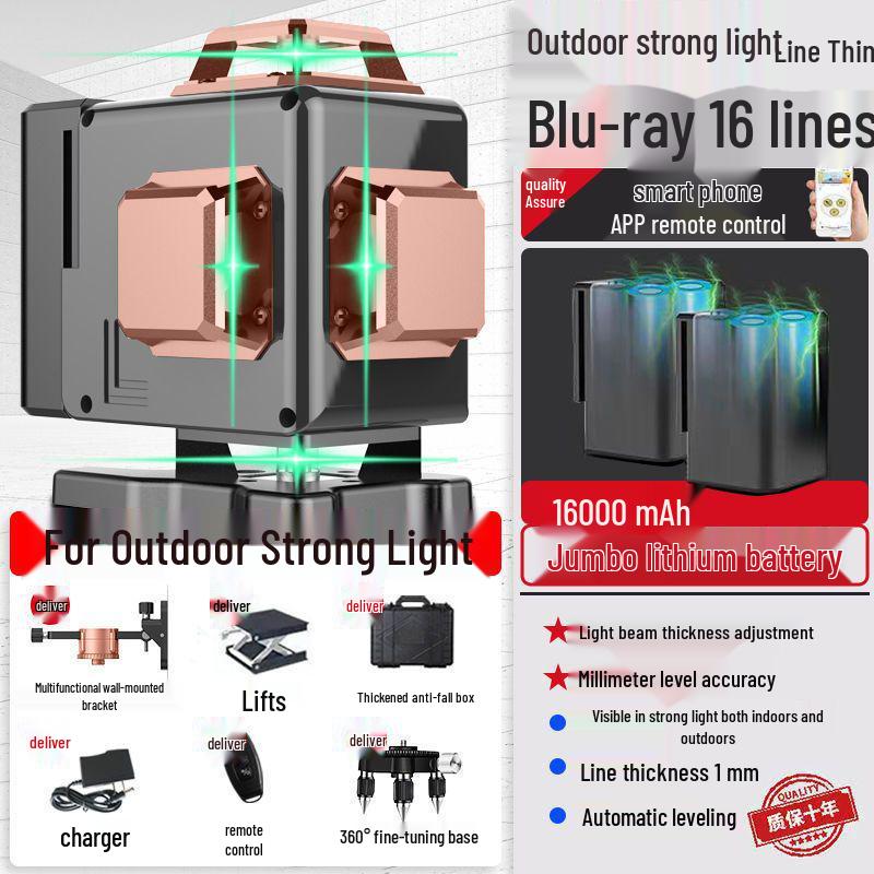 12-Line High-Precision Laser Level with Infrared for Indoor/Outdoor Use