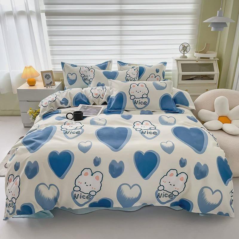 

Aloe Cotton Four-Piece Set Student Dormitory Bedroom Three-Piece Set Bed Sheets Quilt Cover Four-Piece Bed Four-Piece Set 1.0m Bed Sheets three-piece set Heart Rabbit
