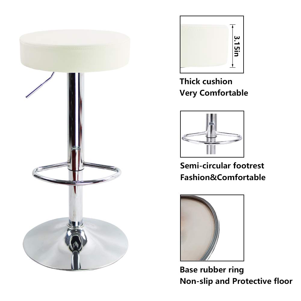 KKTONER Adjustable Height Swivel Bar PU Leather with Round Suitable for Home Kitchen White Stool, Footrest, Chair, Countertops, Medium,