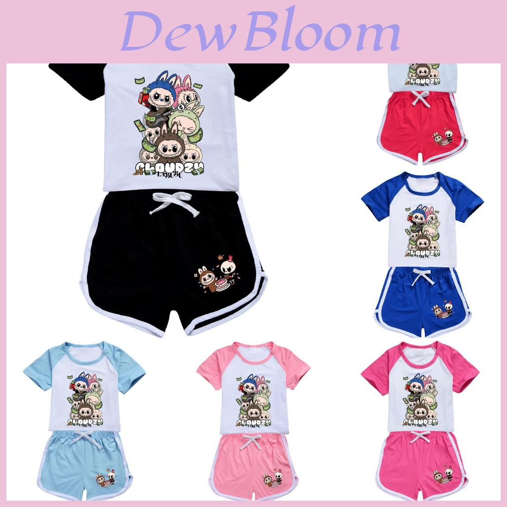 Set Estivo con Shorts e T-shirt Labubu per Bambini in Tessuto di Cotone per Gioco Attivo
