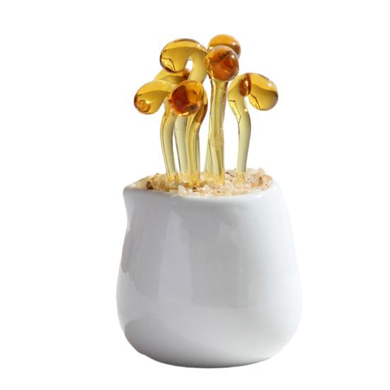 Handmade Glass Potted Plants Ornament Hand-Blown Glass Cactus Bean Sprout Floral Art Figurine Home Office Desktop Decoration