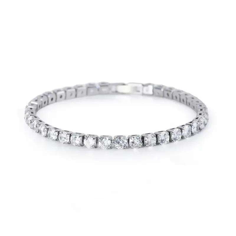 Luxury Hiphop Iced Out 4mm Cubic Zirconia Crystal Tennis Bracelets For Women Men Color Silver Color Bracelet Chain Jewelry