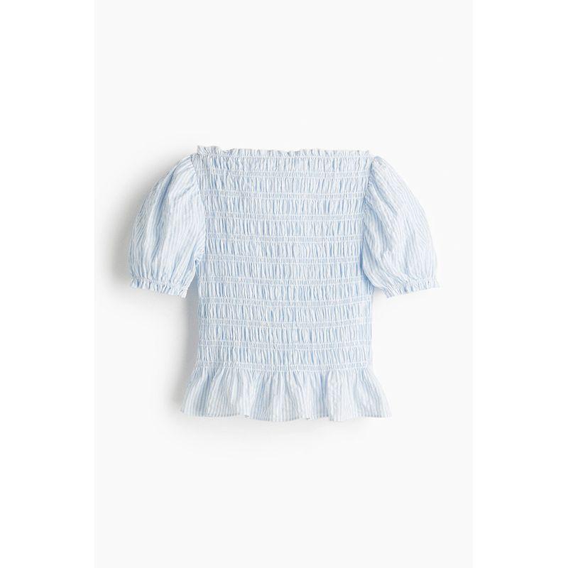 

HM Shirt 2025 Summer Women s Clothing New Shirt Pleated Tops 1286485 Light blue/Stripes 155/80