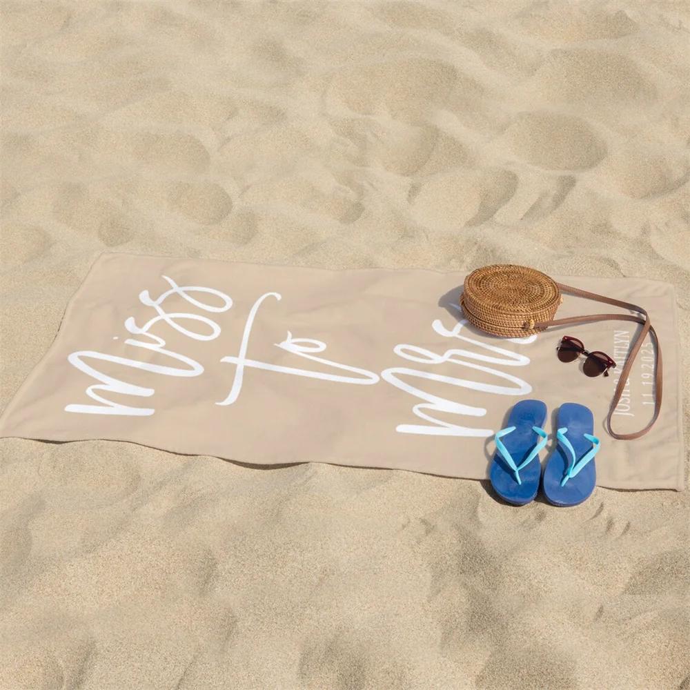 1pcs Mr & Mrs Beach Towel Custom Name Beach Towel Honeymoon Gift Summer Lovers Summer Vibe Wedding Gift Personalized Beach Towel