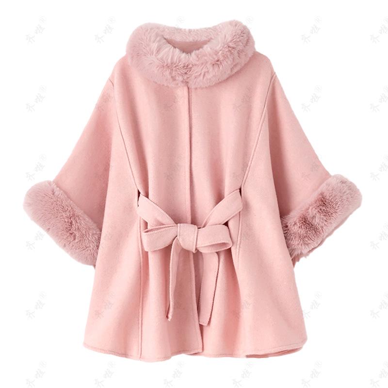 Women's Fox Fur Collar Wool Cape - Lace-up, Plus Size, Autumn/Winter Shawl.
