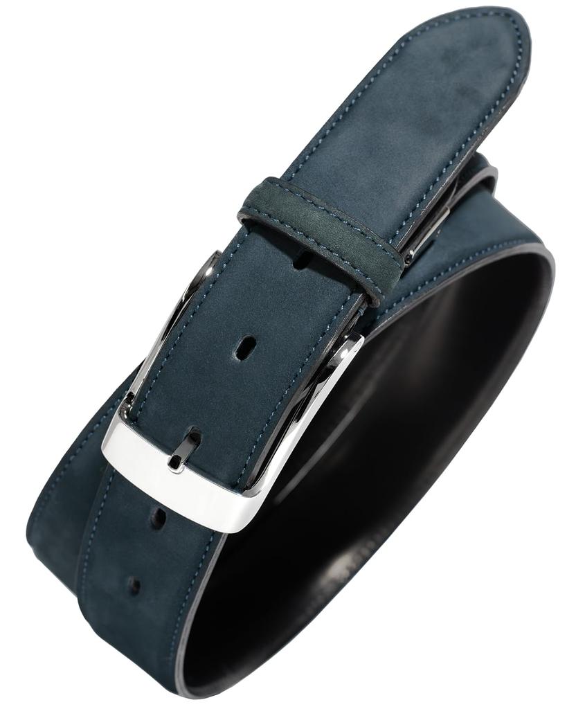 TAVARAT Genuine Leather Made in 35mm Nubuck and Himeji Adjustable Size Men's Belt, Japan, Leather, (Navy)