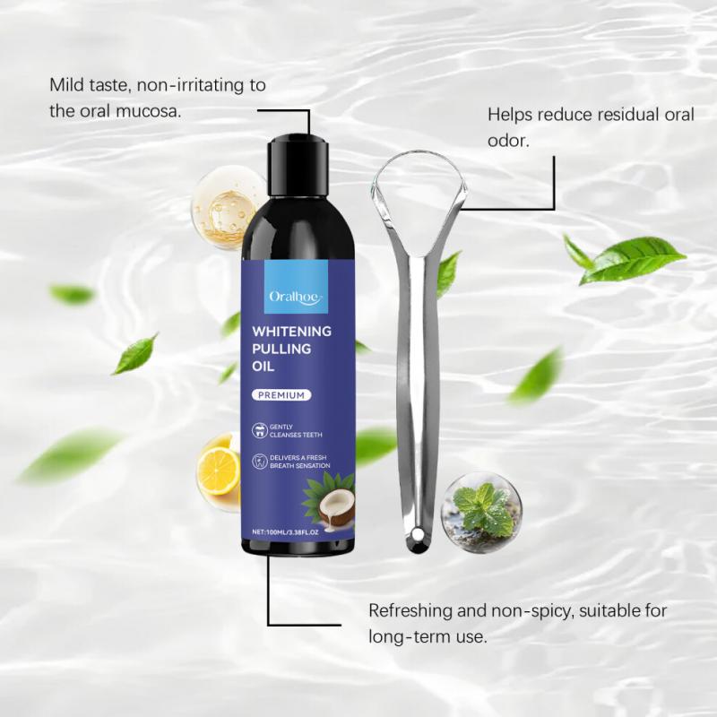 Coconut Oil and Mint Pulling Mouthwash - Tongue Scraper Included