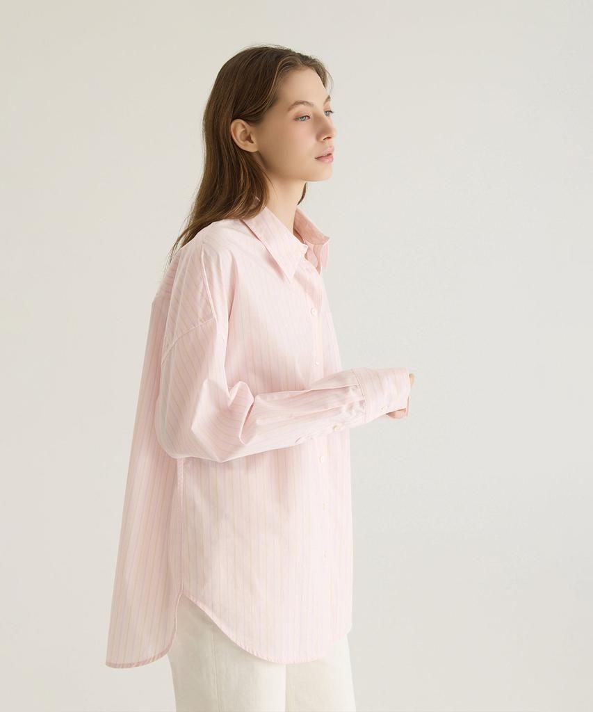 Oteumilkape Oversized Striped Button-Up Shirt - Pink