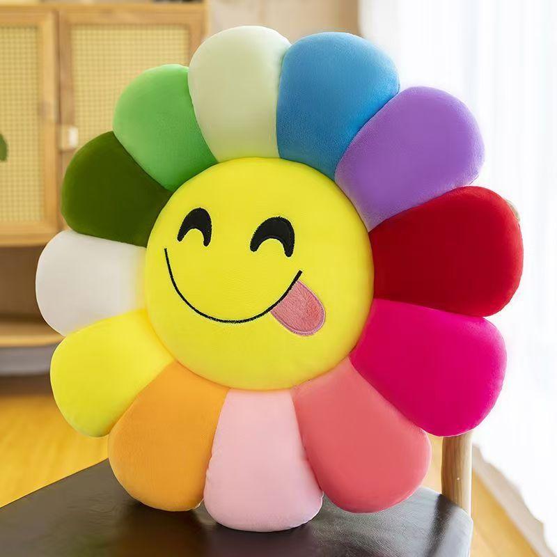 Colorful Sunflower Seat Cushion Petal Expression Pillow Creative Plush Toy Sofa Cushion