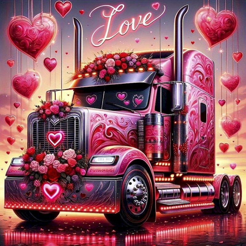 5d Diamond Painting Valentine s Day Love Truck Diamond Art Kits Flower Full Round Diamond Art Painting Kits Home Decor Full Round 25x25cm красный
