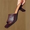 Eilyken Retro Cosy Soft Leather Open Toe Women Slippers Summer High Quality Square Low Heels Party Dress Shoes