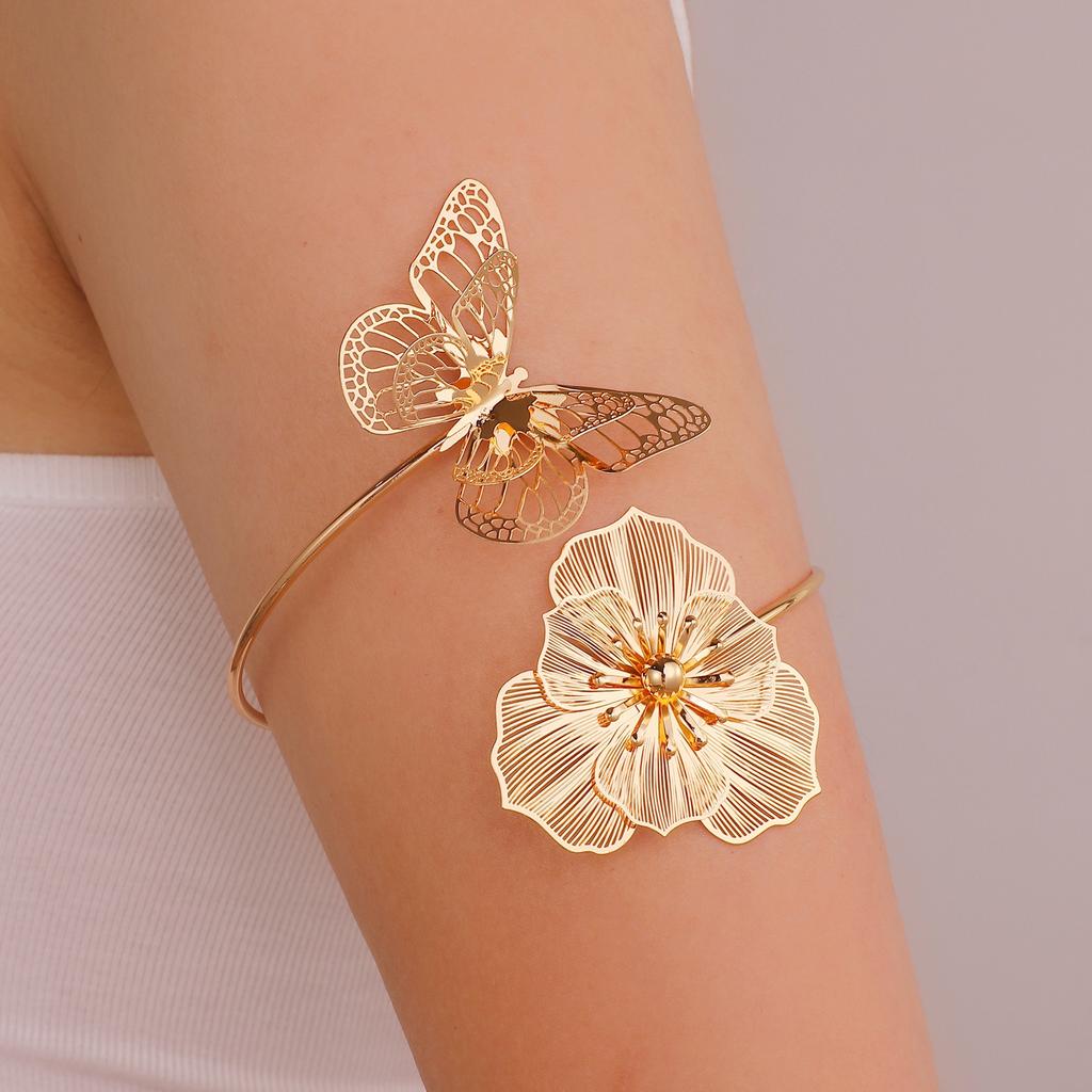 Hot Sale Flower Open Arm Bracelet Geometric Light Luxury Niche High-end Bracelet Fashion Arm Ring Non-fading Bracelet
