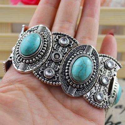 Retro Damen Geschenk Oval Türkis geschnitzt tibetischer Armreif Boho Schmuck