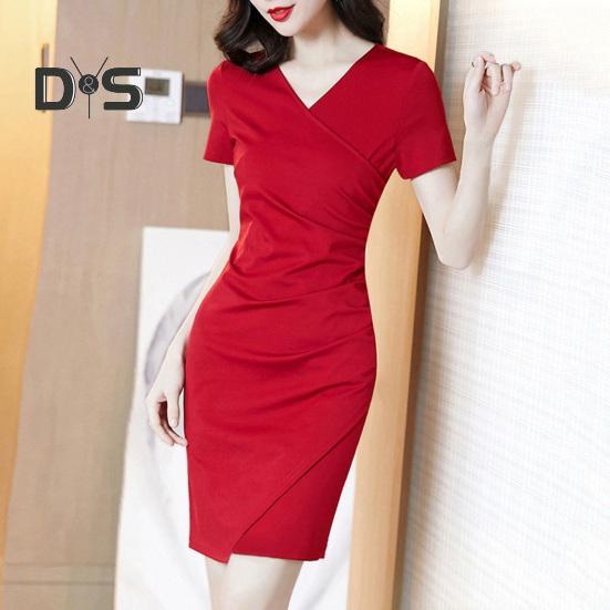 Damen Gerüschtes, figurbetontes Kleid, Kurzarm, V-Ausschnitt, einteiliges, schmal geschnittenes Kleid, Sommer, lässig, hohe Taille, Mini-Kurzkleid