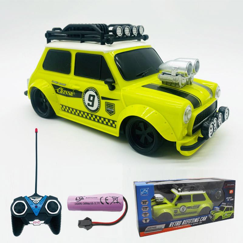 

1:18 Retro Refitting MINI Car 4 channel Remote Control Car 27MHz RC Car High Speed Light Modified vehicle Model Car Toy For Kids зелений