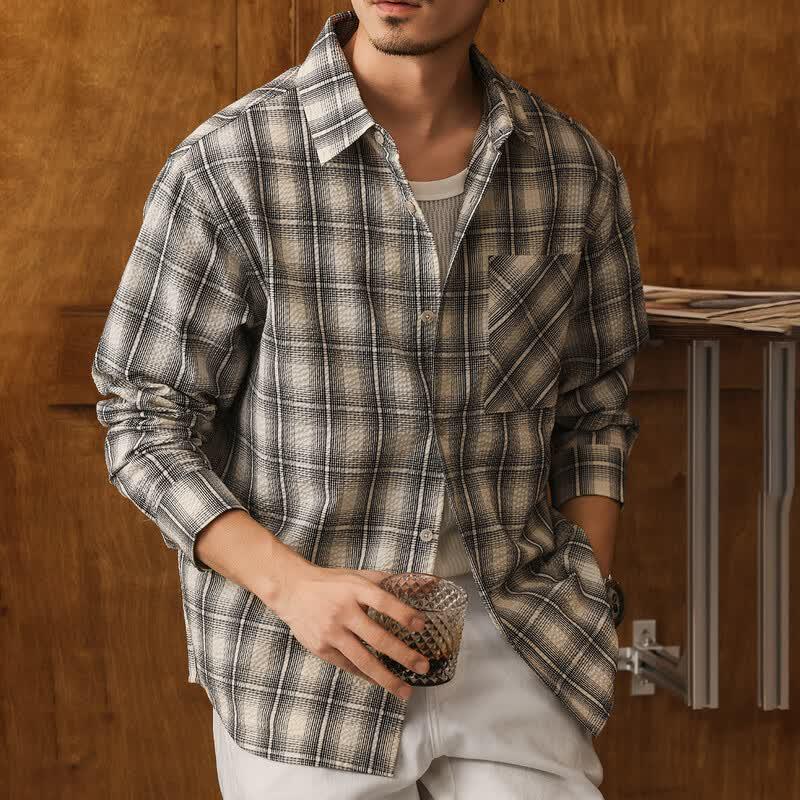 

Men s Loose Fit Retro Plaid Long Sleeve Shirt 2XL