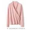 Elegant Slim-Fit Cross V-Neck Cashmere Knit Sweater - Women's Autumn Solid Color Pullover
