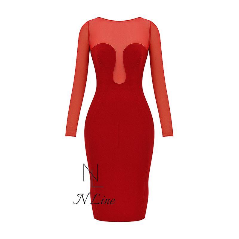 

Мода Прямая Покупка Дом CB 24 Чистое Желание Сексуальное Красное Платье с Полым Сетчатым Длинным Рукавом Платье Red S