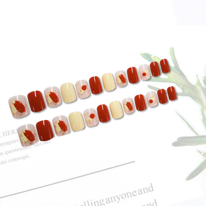 24pcs/set Cherry Nail Cream Red New Year Manicure Finished Wear False Nail Stickers Press On Nail
