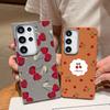 Rote Kirschdruck Schlanke Ledertextur Hülle Für Samsung S25 Ultra S24 FE S23 S22 A56 A36 A16 A55 A15 A35 A26 TPU Matt Stoßfest Weiche Handyhülle