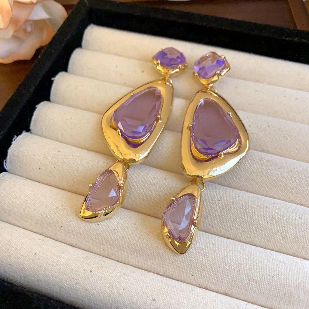 Geometry Exaggerated Drop Earrings Vintage Irregular Earrings Fashion Rhinestone Earrings  Women