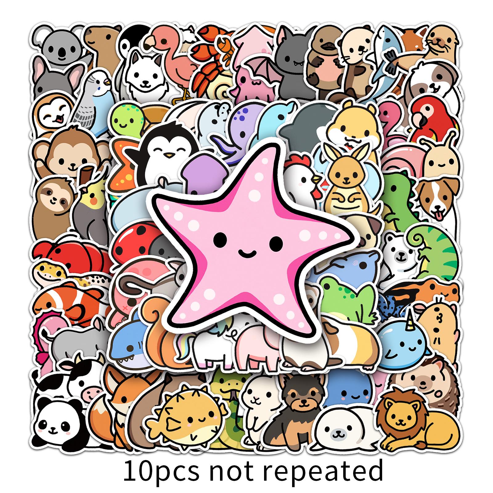 100 Cartoon Animal Doodle Stickers: Cute, Creative, Waterproof for DIY Skateboards, Water Bottles, Luggage
