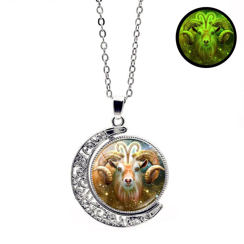 Luminous Twelve Constellations Double Sided Rotating Moon Women's Jewelry Friendship Perfect Gift Pendant Necklace