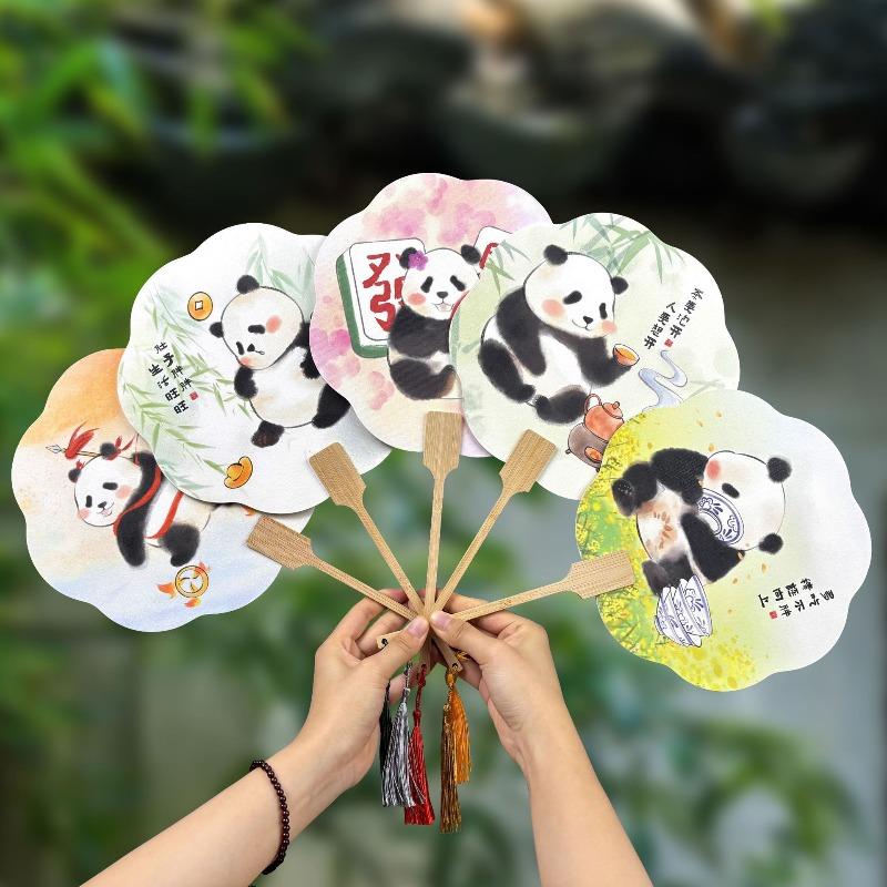 1pcs Cute Panda Printed Hand Fan Chinese Style Decorative Fan for Summer Cooling and Home Decoration