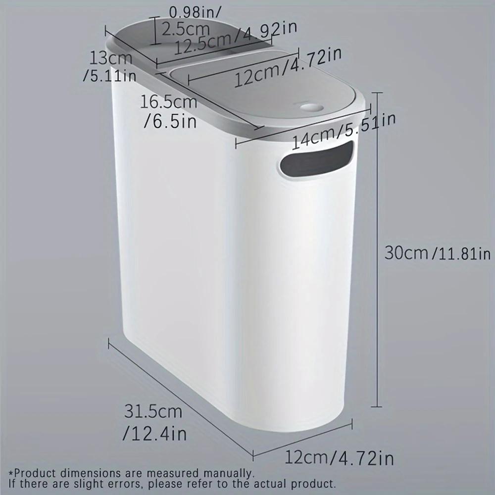 

Slim Plastic Trash Bin With Lid,Easy Press-Top,Space Saving Design, Suitable For Bathroom Kitchen Living Room,Simple Solid Color 10L білий