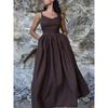Women's Tie Spaghetti Strap Midi Dress Slim Waist A Line Solid Cotton Vacation Elegant Summer Sundress