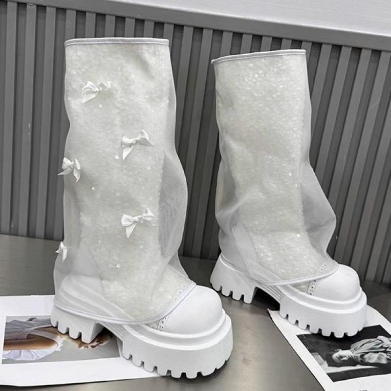 Spring 2025 New Super High Heel Thick Heel Net Boots Women's Small Hollow High Boots Breathable High Boots