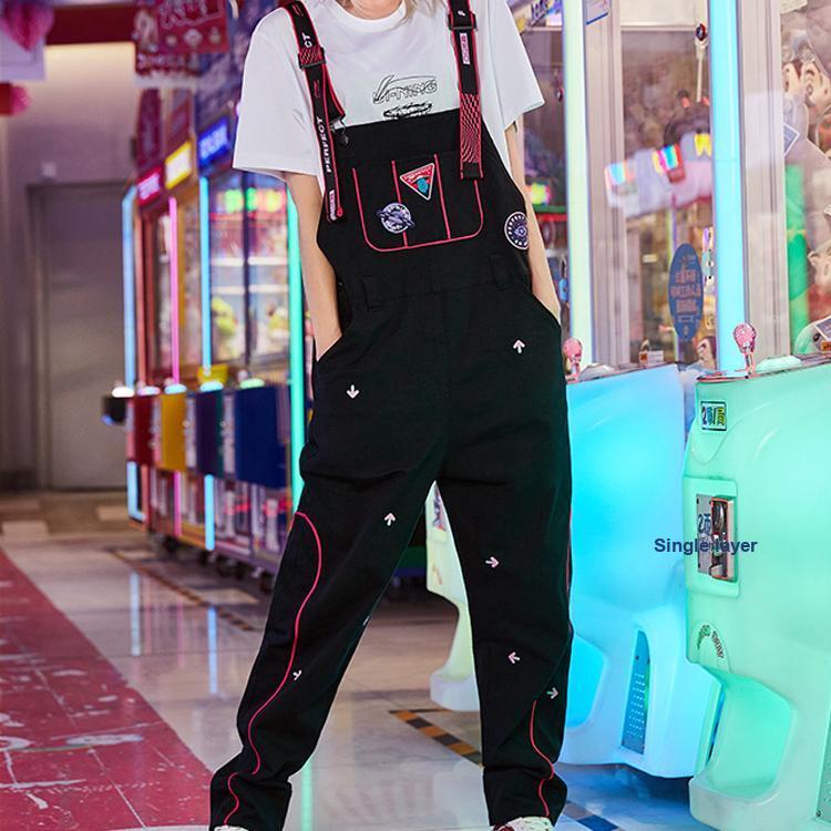 Li Ning X QQ Dance Collaboration Loose Fit Woven Overalls Women Overalls Standard-Black AKXQ564-1