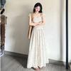 French Square Collar Beige Girlish Dress Women's Summer New Thin High-end Fairy Polka Dot Dress