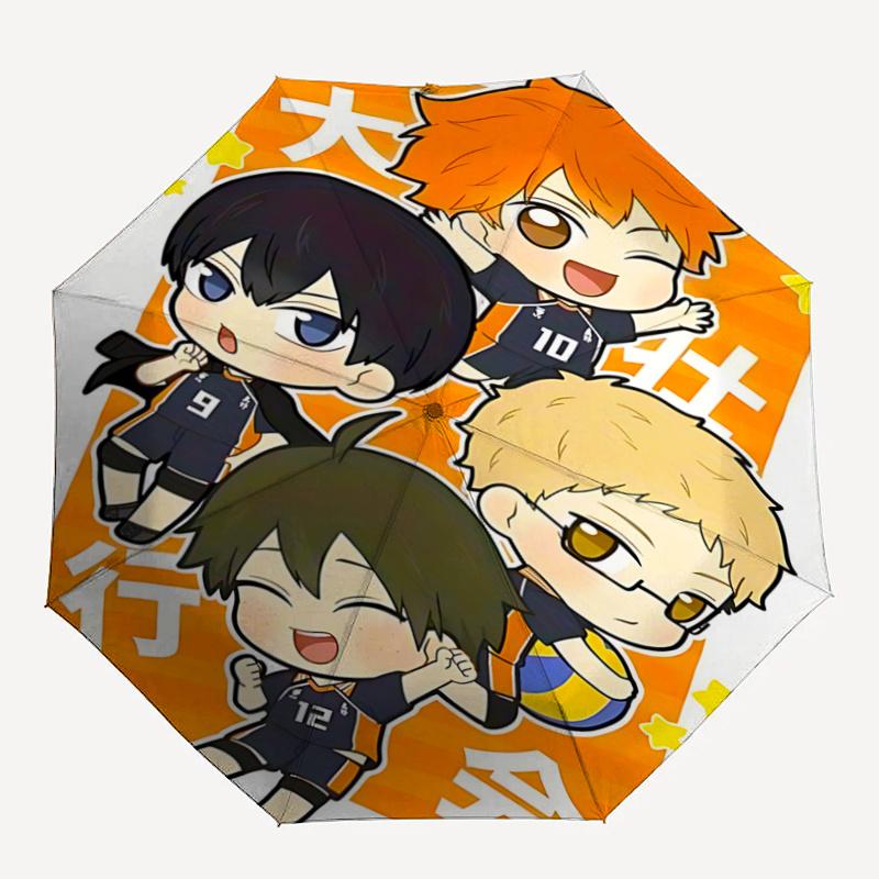 1pc Haikyuu! Chibi Characters Automatic Opening Umbrella Portable Folding Design with Iron Frame, Outdoor for Fans, Travelers, Everyday Use - Ide