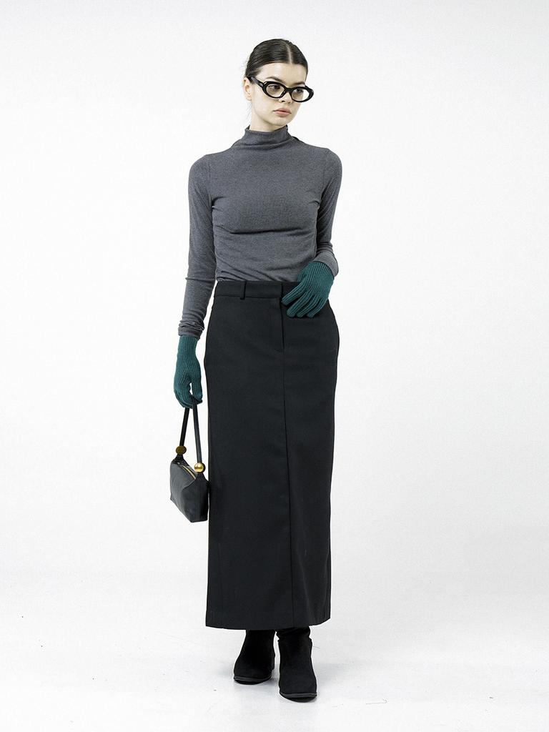 Chaenseseunoi Back-Slit Wool Long Skirt - Black /W244Sk01Bk